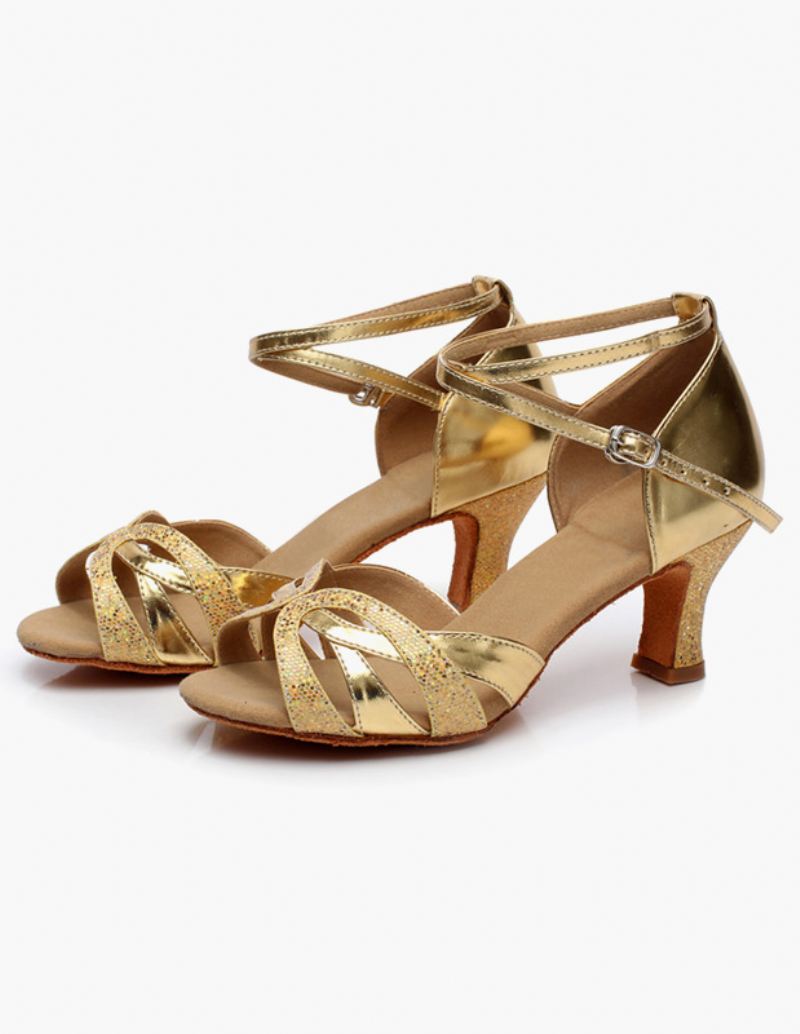 Dames Latin Dansschoenen Ballroom Glitter Uitgesneden Gekruiste - Goud