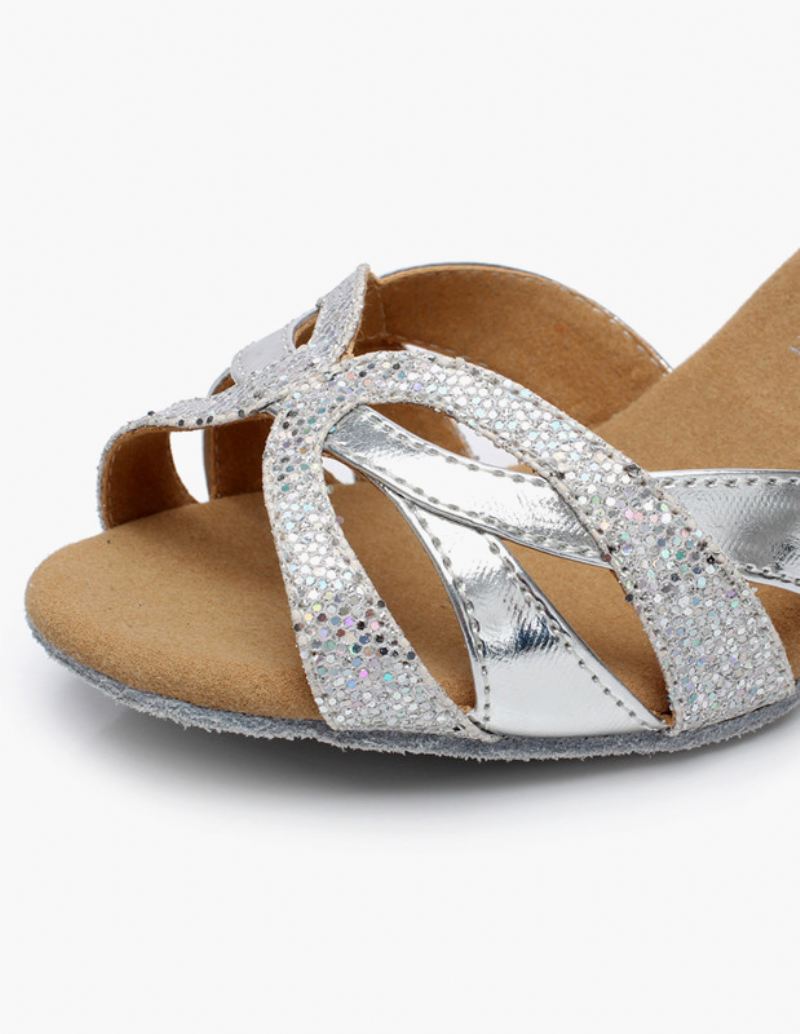 Dames Latin Dansschoenen Ballroom Glitter Uitgesneden Gekruiste - Zilver