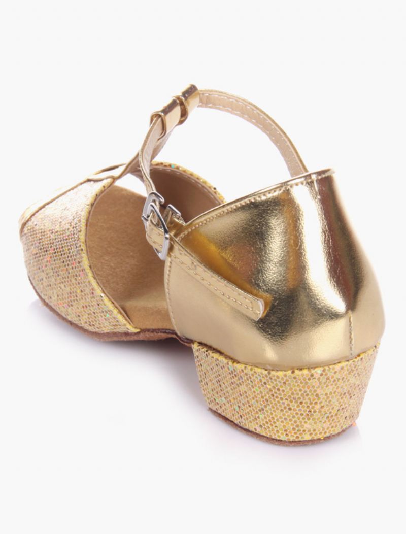 Dames Latin Dansschoenen Blond Peep Toe T Type Zachte Zool Ballroom Schoenen Kinderen - Goud