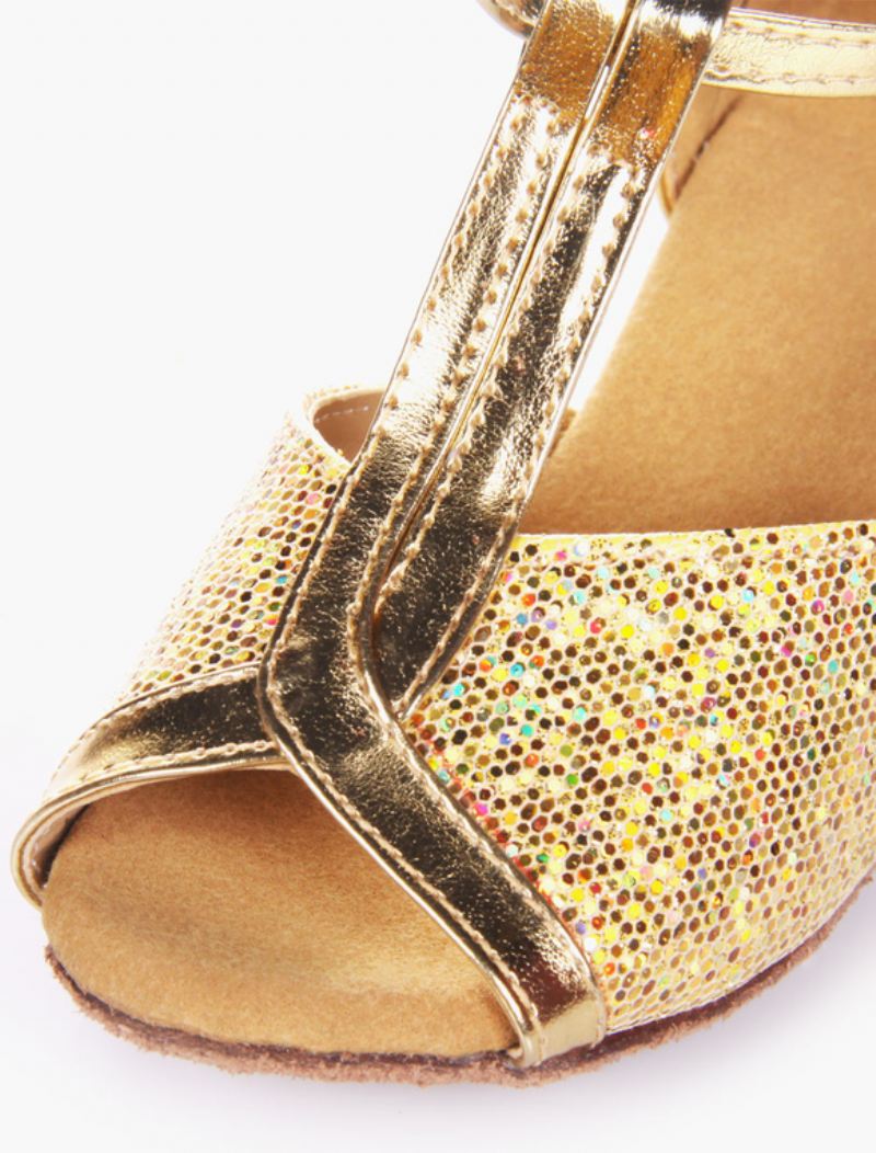 Dames Latin Dansschoenen Blond Peep Toe T Type Zachte Zool Ballroom Schoenen Kinderen - Goud