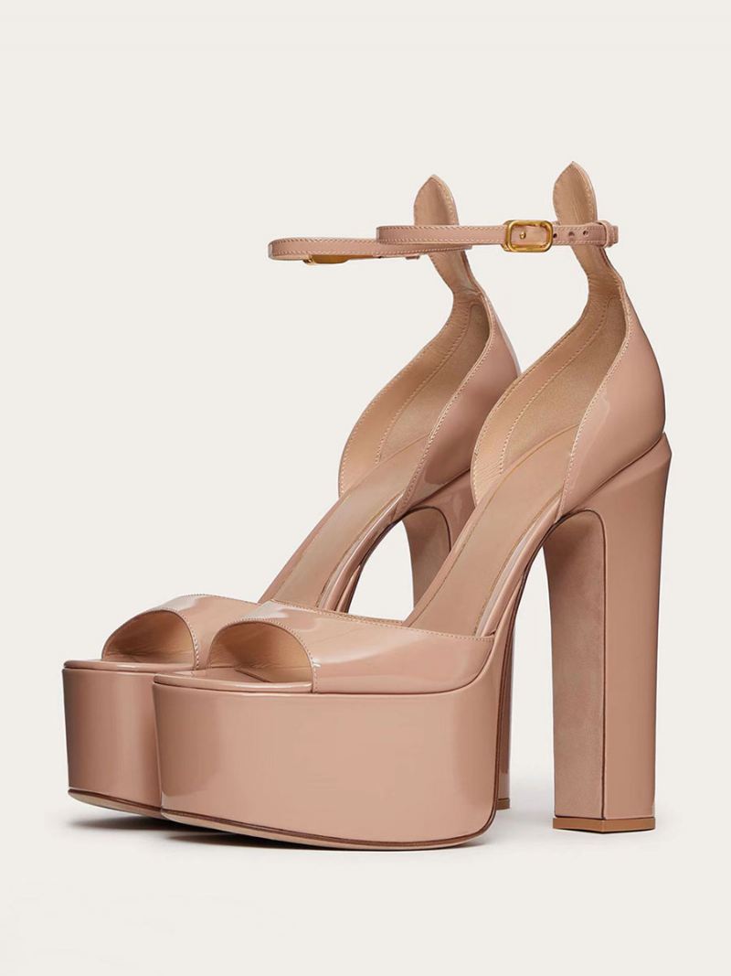 Dames Nude Hoge Hak Sandalen Platform Open Teen Enkelbandje Feest-galaschoenen