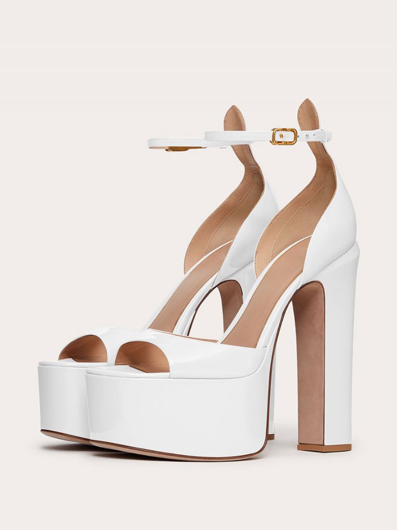 Dames Nude Hoge Hak Sandalen Platform Open Teen Enkelbandje Feest-galaschoenen - Wit