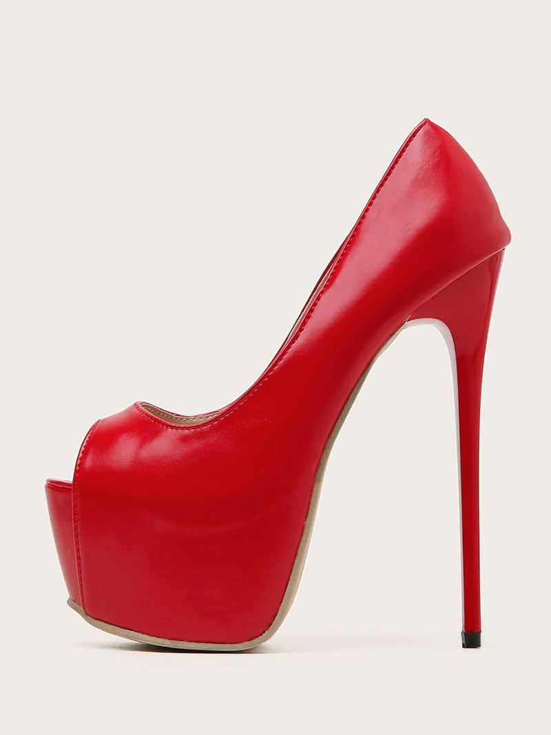 Dames Sexy Hoge Hakken Naaldhak Peep Toe Pu-leer Rode Pumps - Rood