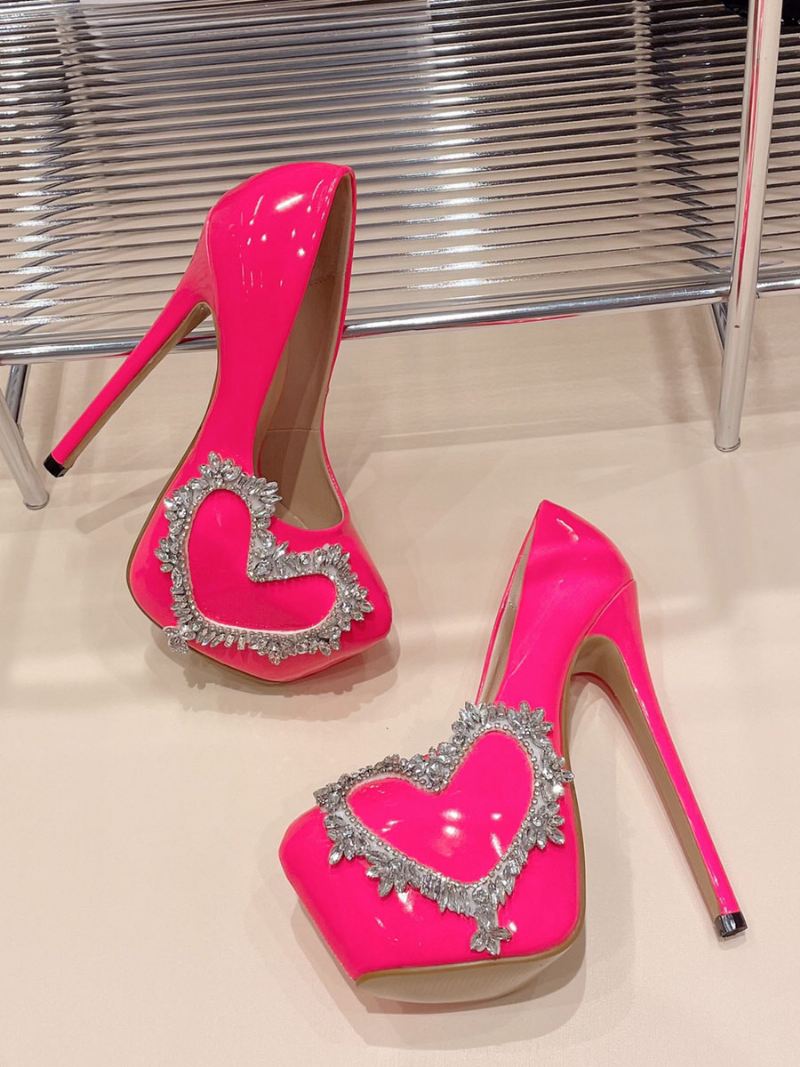 Dames Sexy Hoge Hakken Strass Naaldhak Lakleer Pumps - Roos