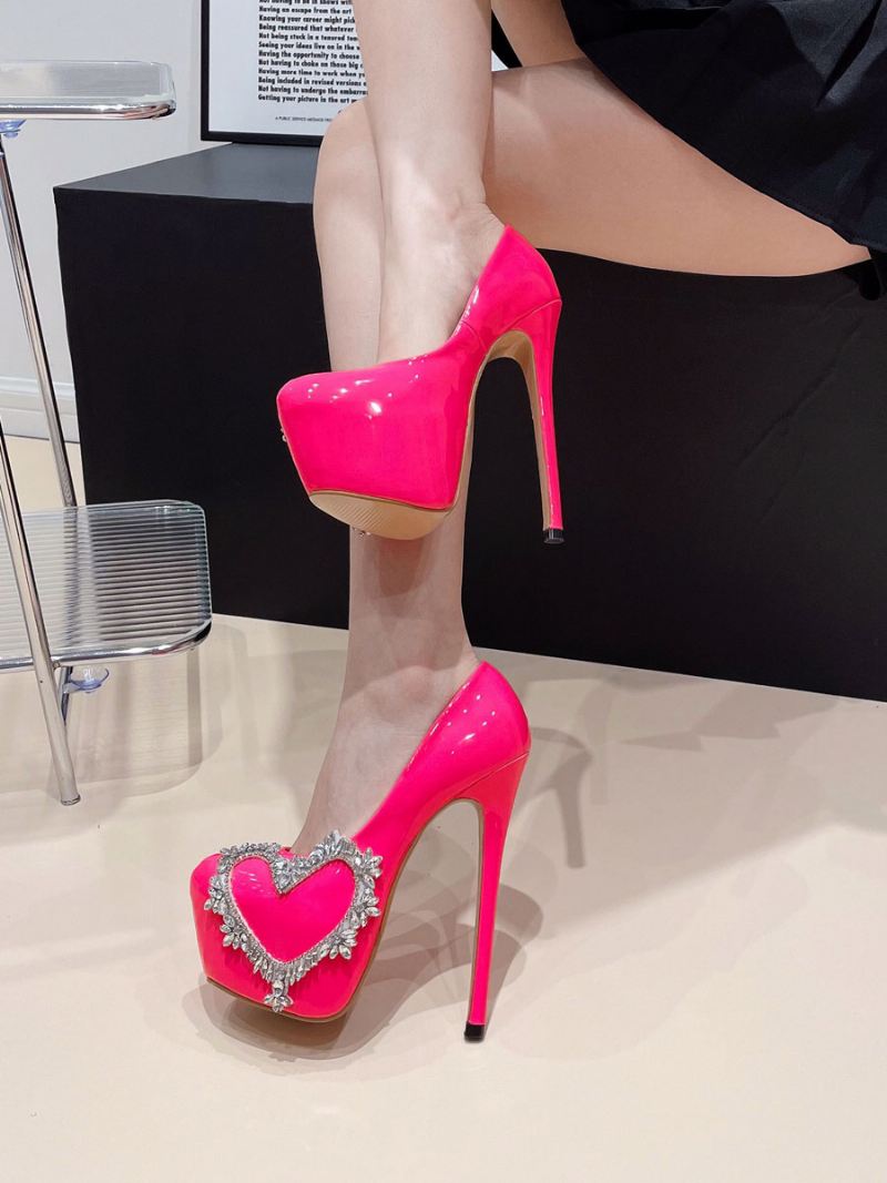 Dames Sexy Hoge Hakken Strass Naaldhak Lakleer Pumps - Roos