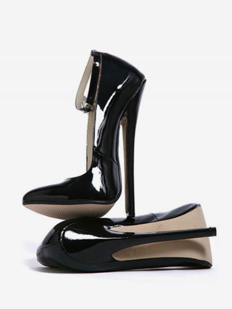 Dames Sexy Hoge Hakken Zwarte Enkelbandjes Lak Sky High Pumps