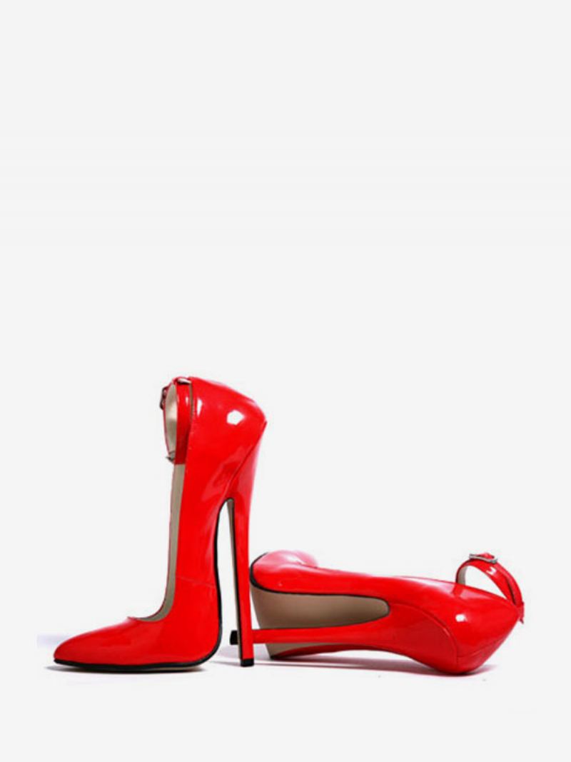 Dames Sexy Hoge Hakken Zwarte Enkelbandjes Lak Sky High Pumps - Rood