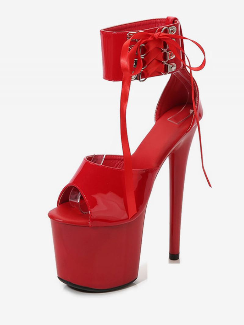 Dames Sexy Paaldansschoenen Hoge Hak Platform Veterschoenen Pleaser - Rood