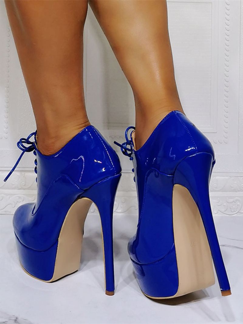 Enkellaarsjes Met Plateauzool Stilettohak Dames - Blauw