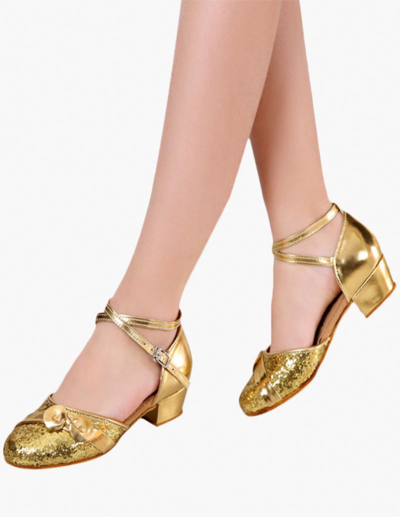 Glitter Latin-dansschoenen Dames Met Enkelbandje - Goud