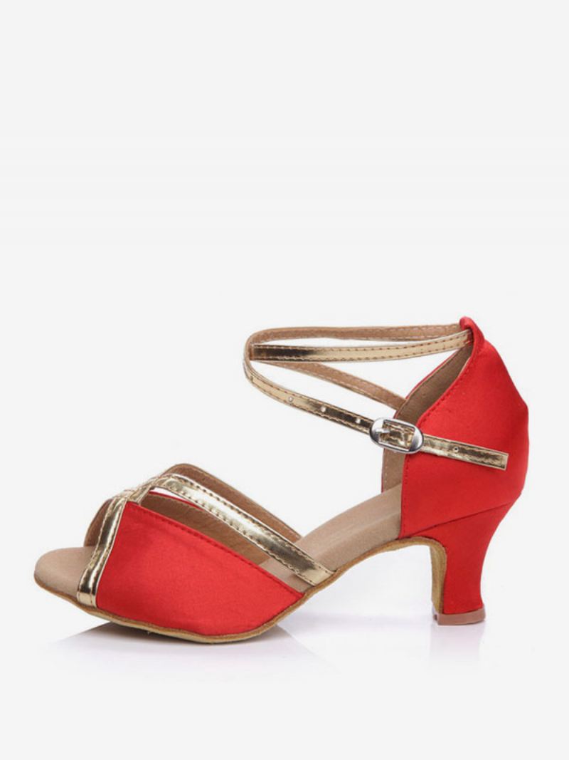 Latin-dansschoenen Dames Ballroomdansschoenen Met Ronde Neus Gesp - Rood