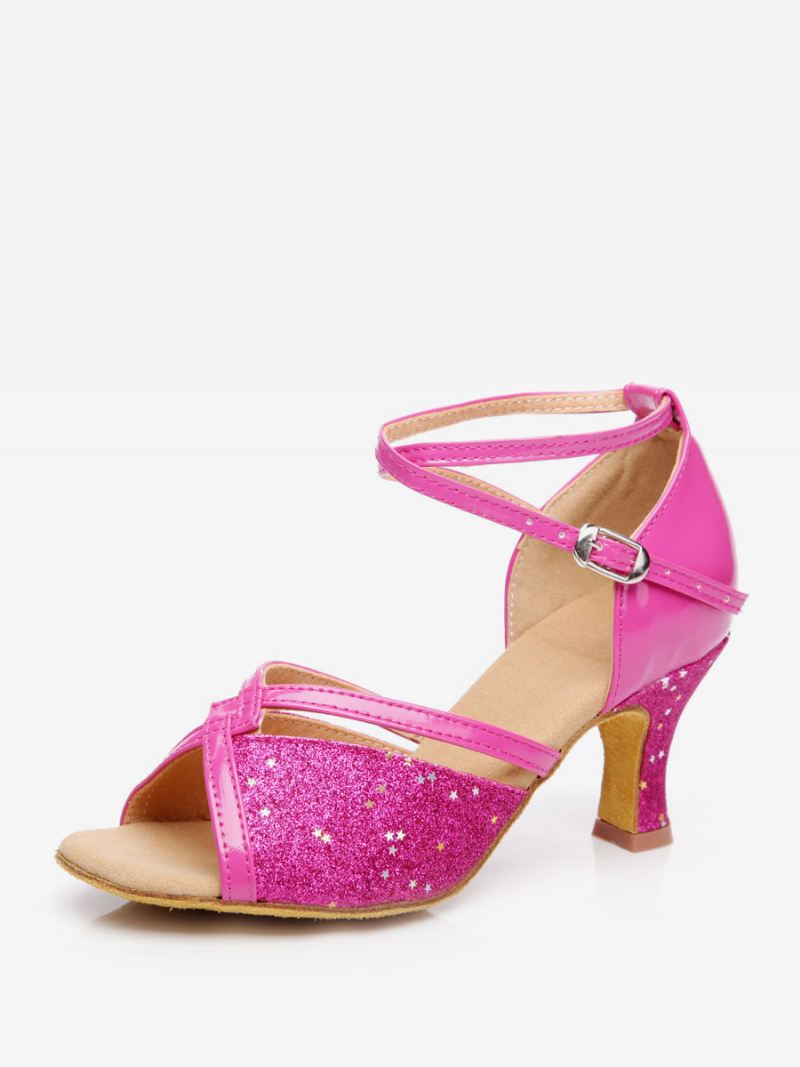 Latin-dansschoenen Dames Ballroomdansschoenen Met Ronde Neus Gesp - Roze