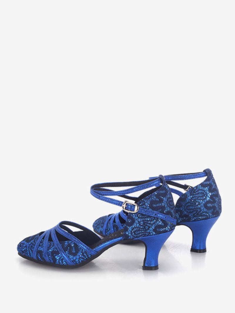 Latin-dansschoenen Dames Blauwe Ballroomdansschoenen Met Ronde Neus Gesp