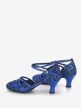 Latin-dansschoenen Dames Blauwe Ballroomdansschoenen Met Ronde Neus Gesp