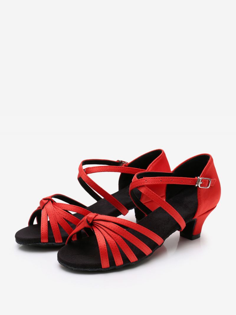 Latin-dansschoenen Dames Lichtbruine Ballroomdansschoenen Met Ronde Neus - Rood