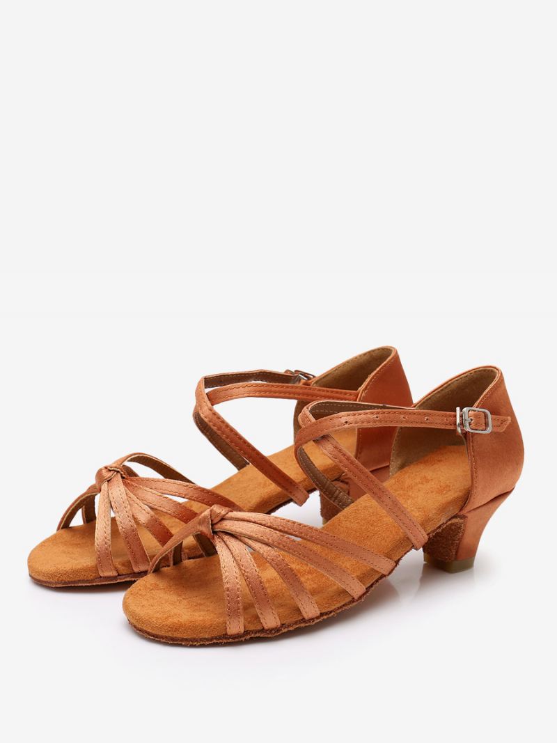 Latin-dansschoenen Dames Lichtbruine Ballroomdansschoenen Met Ronde Neus - Koffiebruin