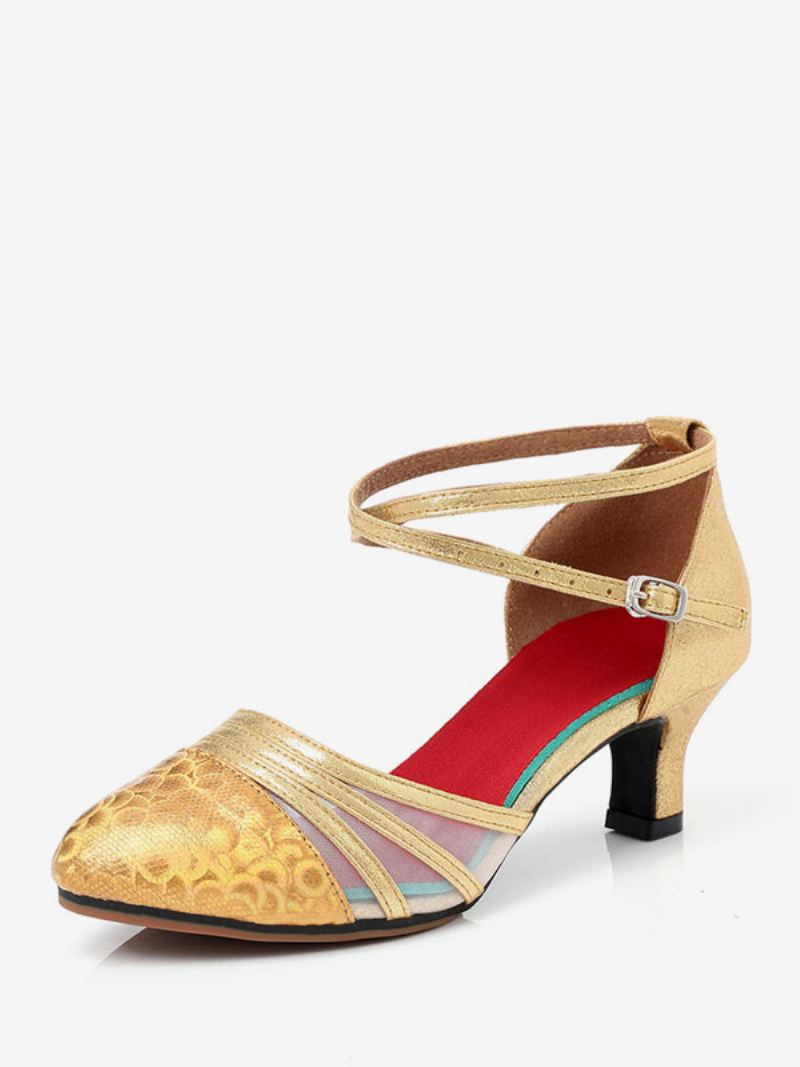 Latin Dansschoenen Dames Mesh Zilveren Met Ronde Neus - Goud