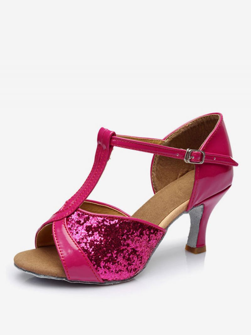 Latin-dansschoenen Dames Met Glitter Open Teen T-type Dansschoenen Gouden Ballroomschoenen - Rose