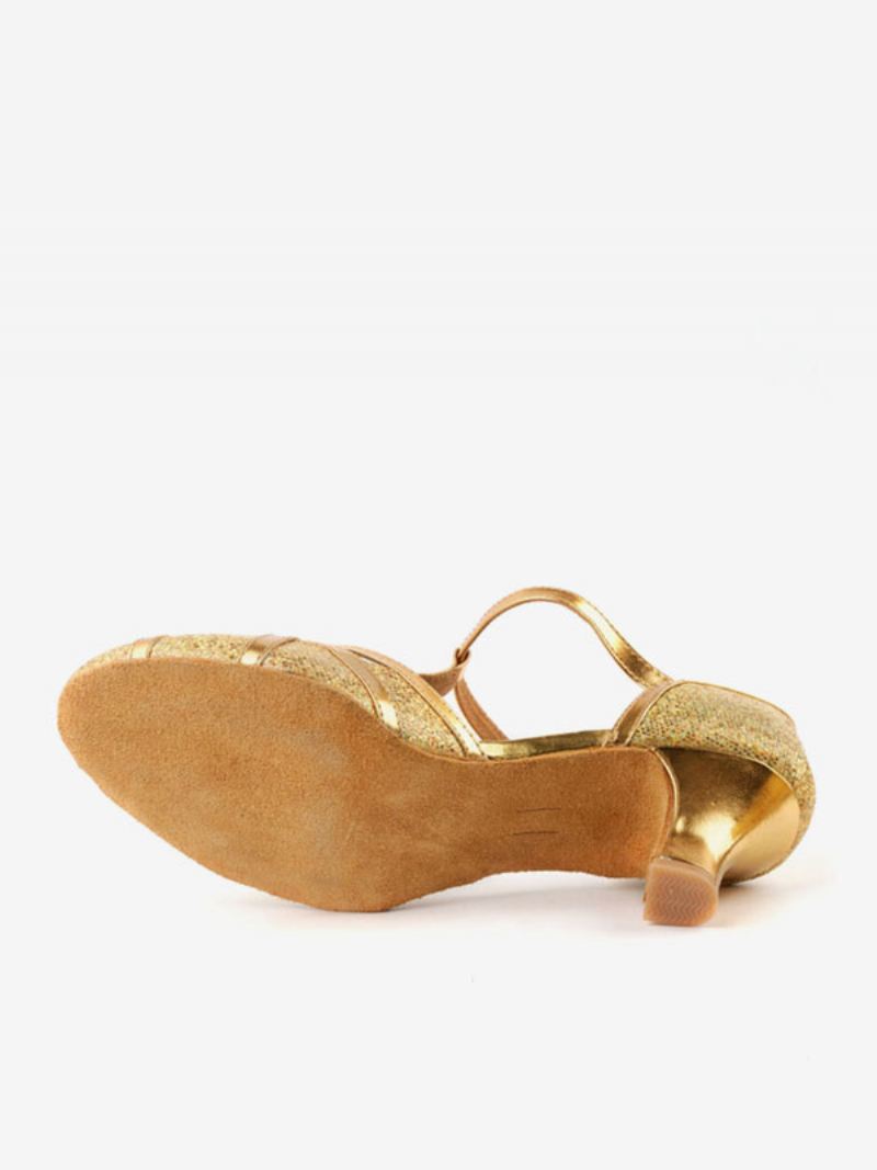 Latin Dansschoenen Dames Met Pailletten Goudkleurige Ronde Neus - Goud