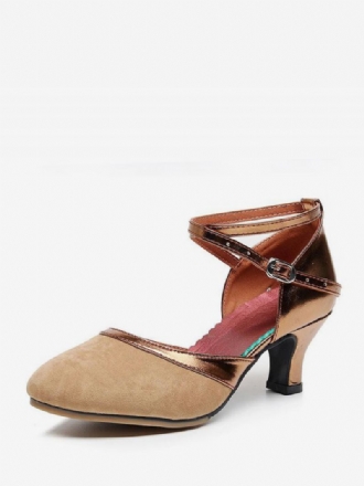 Latin Dansschoenen Dames Micro-suède Bovenwerk Camel Met Ronde Neus Gesp