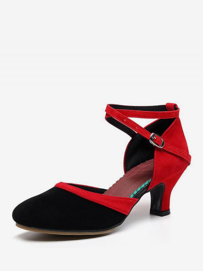 Latin Dansschoenen Dames Micro-suède Bovenwerk Camel Met Ronde Neus Gesp - Rood