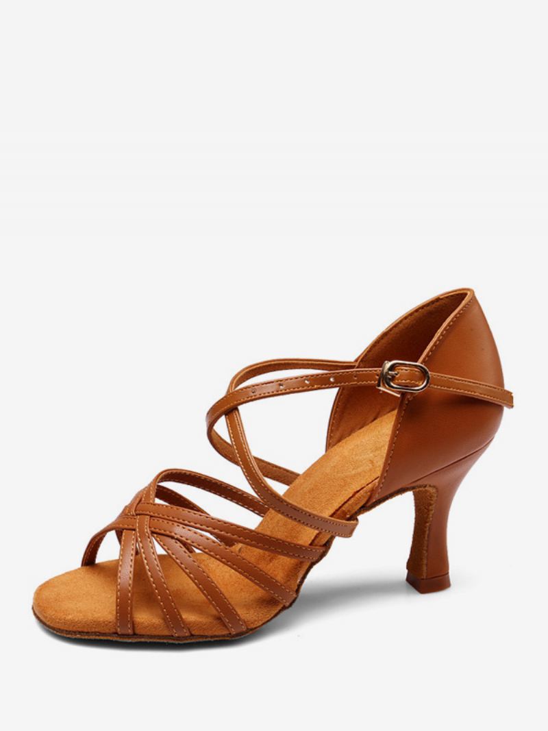 Latin Dansschoenen Dames Olijfkleurige Ballroomdansschoenen Met Ronde Neus - Koffiebruin