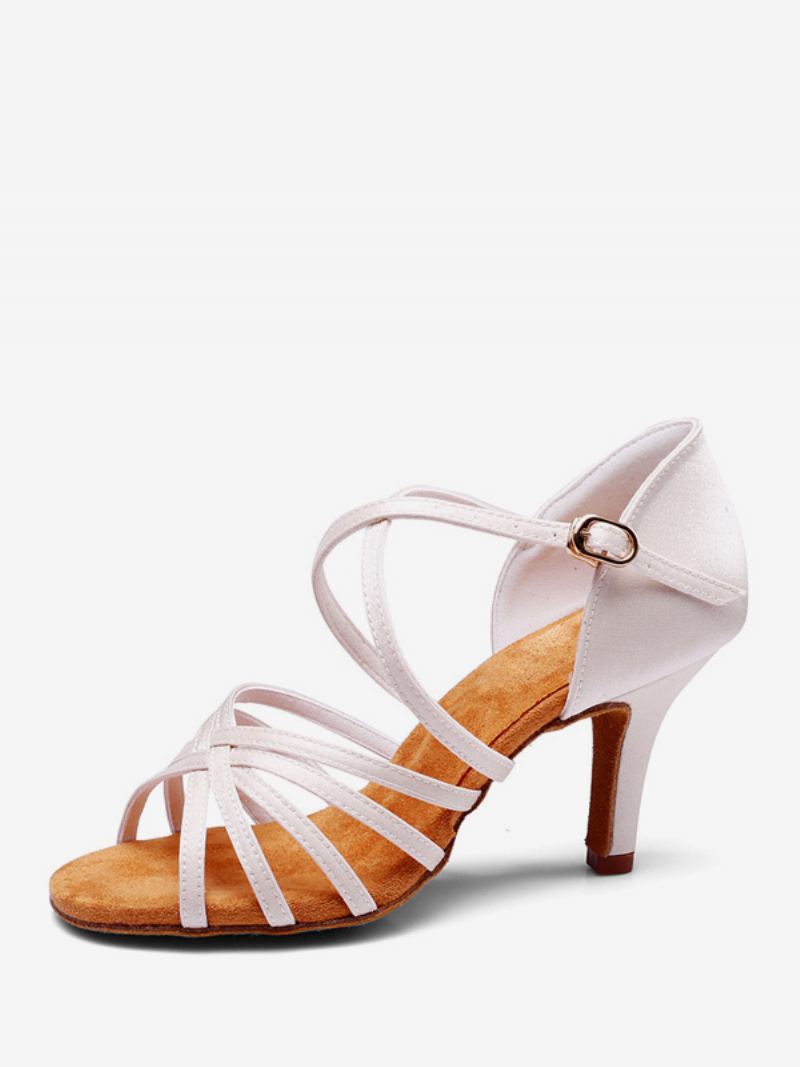 Latin Dansschoenen Dames Olijfkleurige Ballroomdansschoenen Met Ronde Neus - Wit