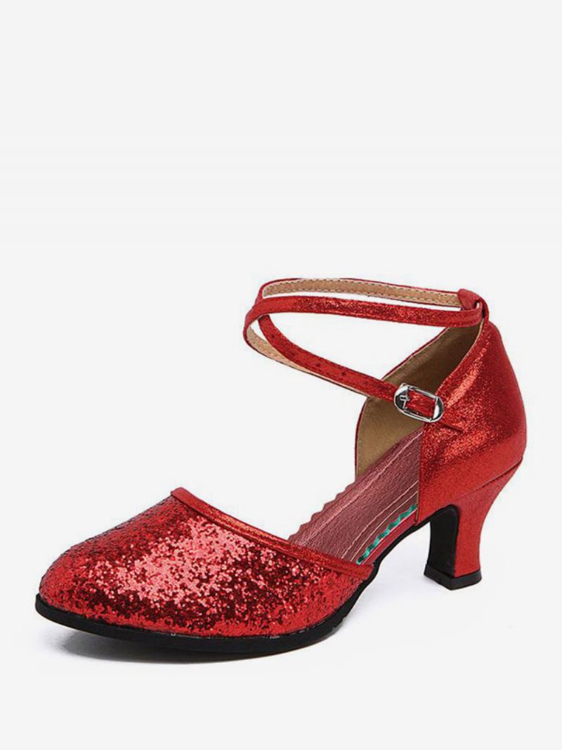 Latin-dansschoenen Dames Polyester Zilver Dansschoenen Met Ronde Neus - Rood