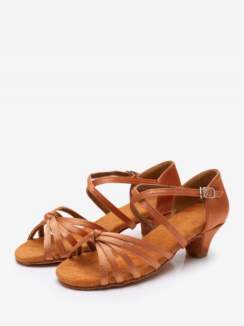 Latin-dansschoenen Dames Polyester Zwarte Dansschoenen Met Ronde Neus - Koffiebruin