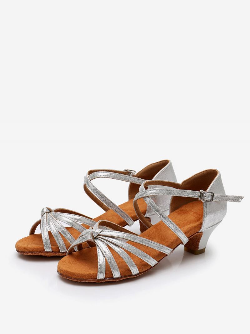 Latin-dansschoenen Dames Polyester Zwarte Dansschoenen Met Ronde Neus - Zilver