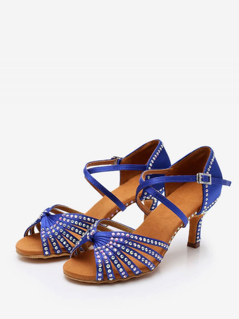 Latin-dansschoenen Dames Polyester Zwarte Dansschoenen Met Ronde Neus Strasssteentjes - Blauw