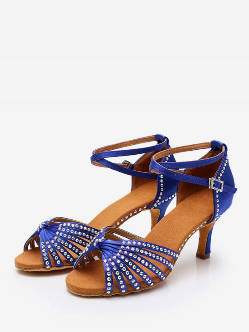 Latin-dansschoenen Dames Polyester Zwarte Dansschoenen Met Ronde Neus Strasssteentjes - Blauw