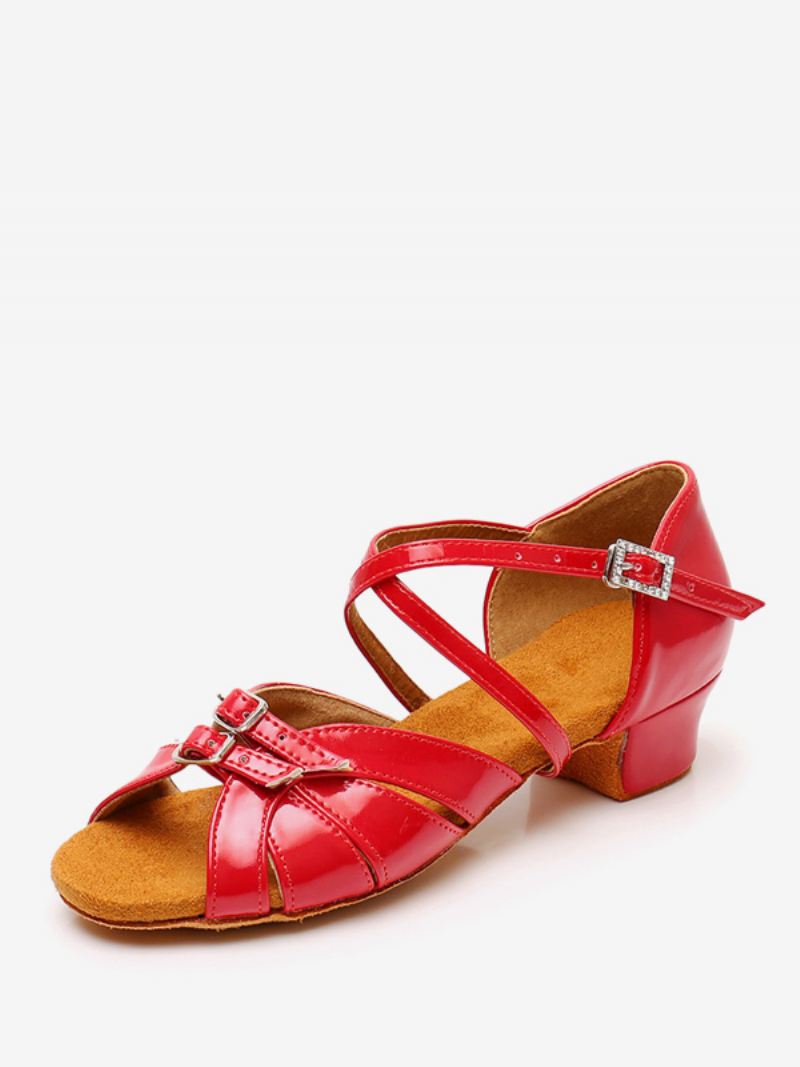 Latin-dansschoenen Dames Pu-leer Lichtbruine Dansschoenen Met Ronde Neus - Rood