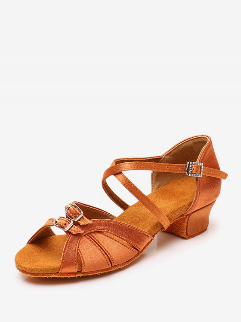 Latin-dansschoenen Dames Pu-leer Lichtbruine Dansschoenen Met Ronde Neus - Camel