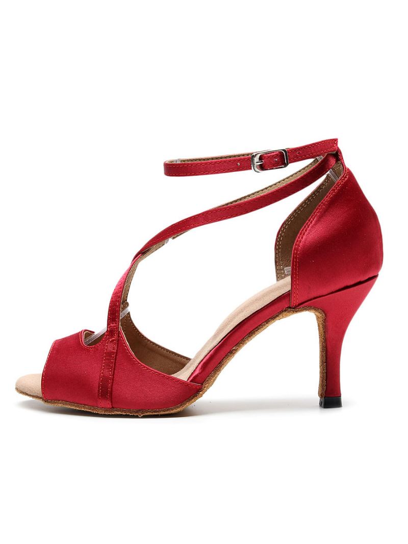 Latin Dansschoenen Dames Rode Peep Toe Gekruiste Ballroomdansschoenen - Rood