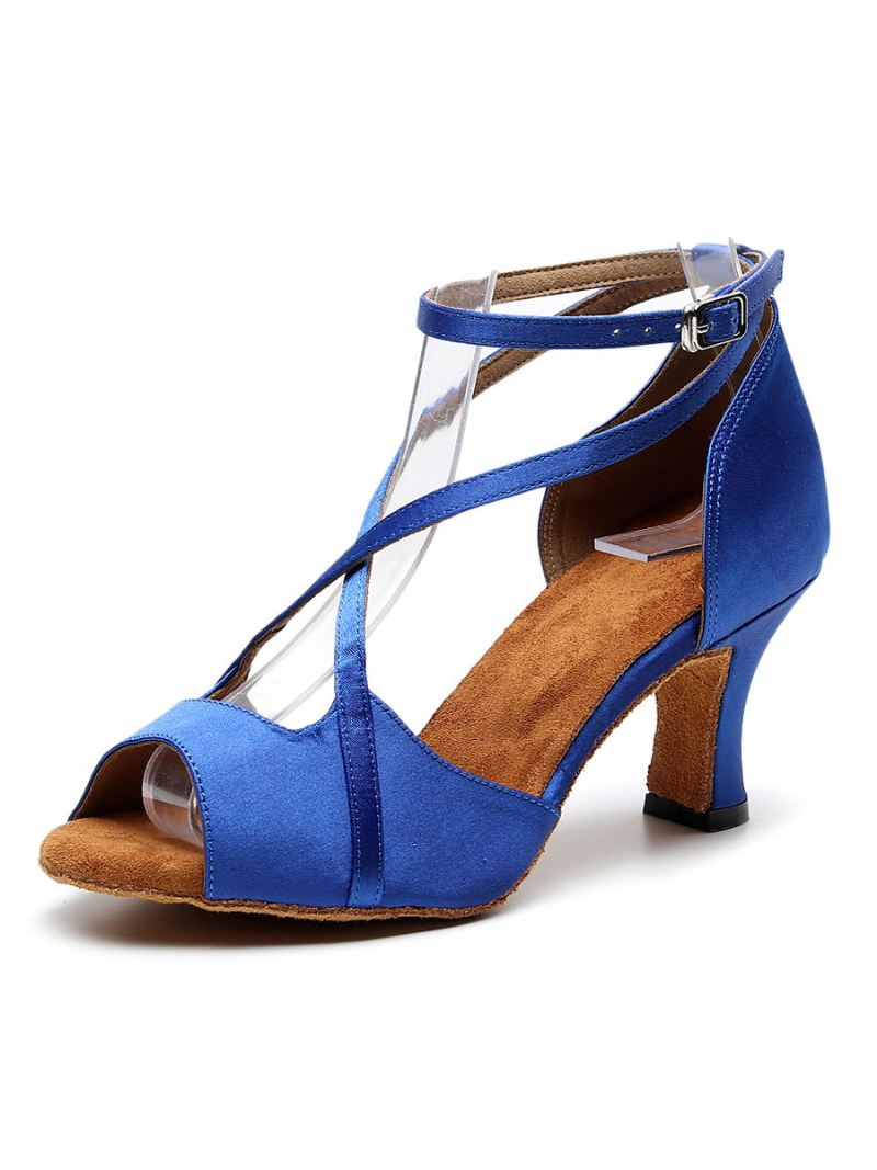 Latin Dansschoenen Dames Rode Peep Toe Gekruiste Ballroomdansschoenen - Blauw