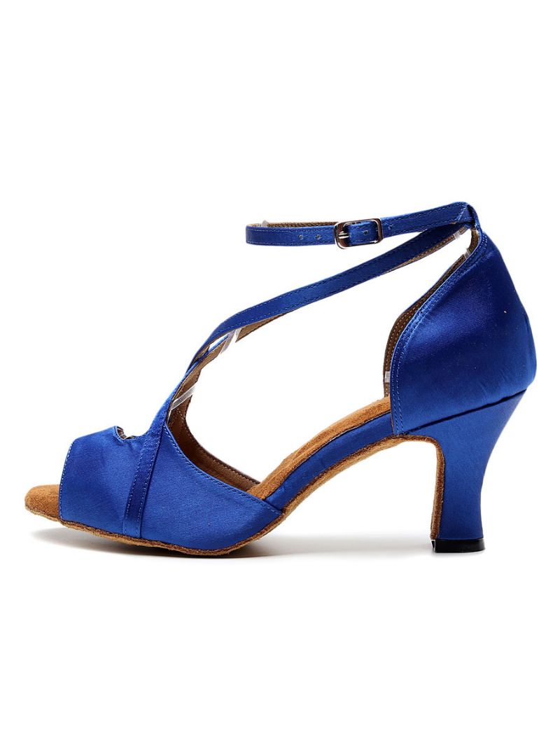 Latin Dansschoenen Dames Rode Peep Toe Gekruiste Ballroomdansschoenen - Blauw