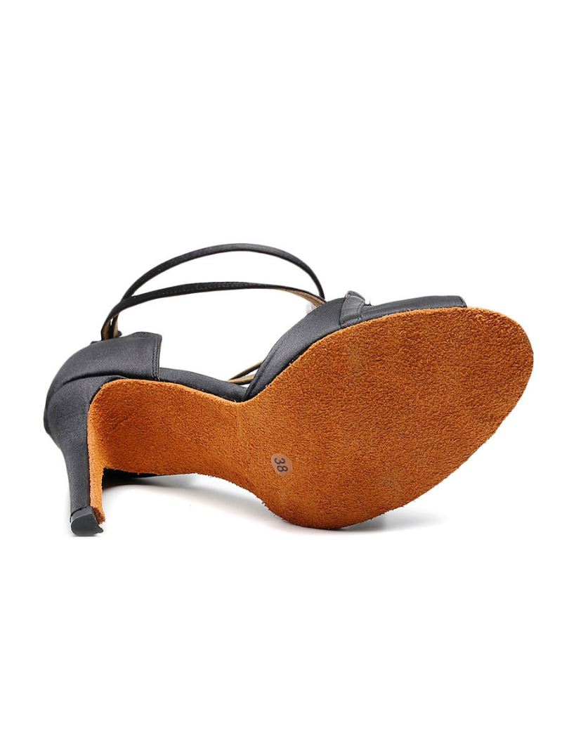 Latin Dansschoenen Dames Rode Peep Toe Gekruiste Ballroomdansschoenen - Zwart