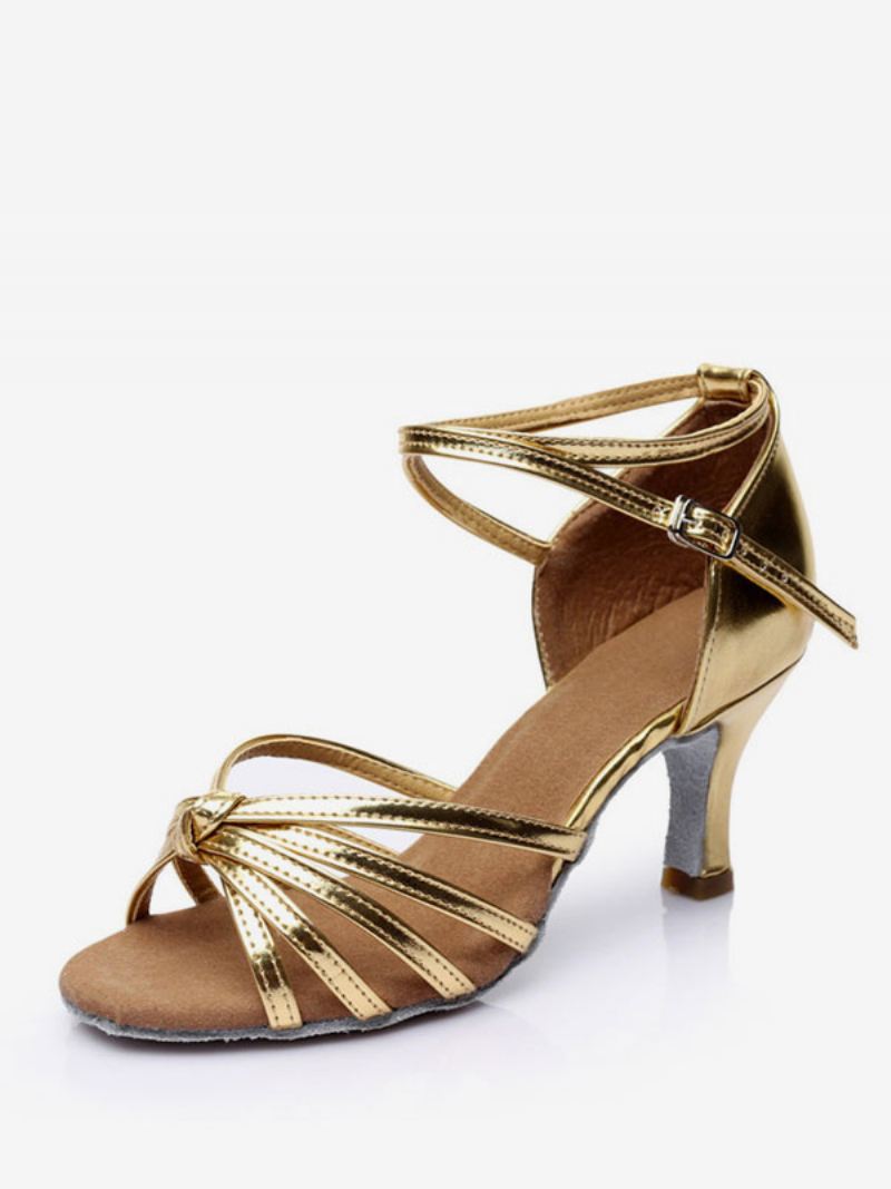 Latin-dansschoenen Dames Zijde Satijn Naaktkleurige Peep-toe-dansschoenen - Gouden