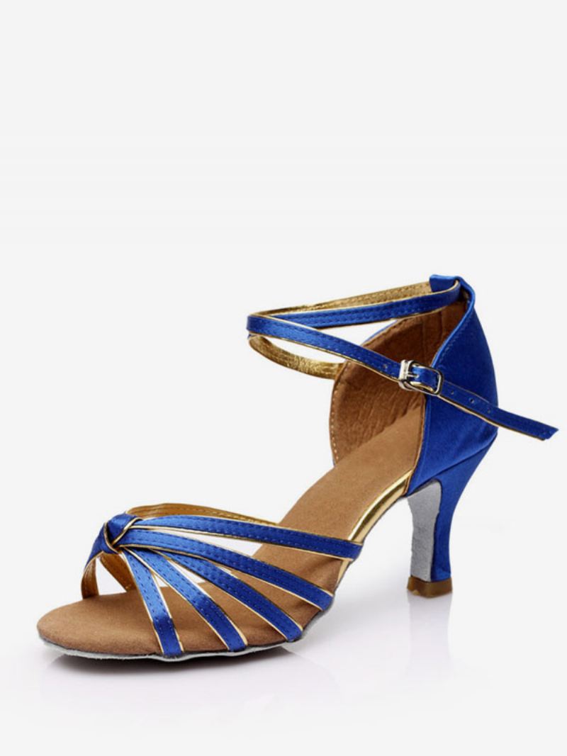 Latin-dansschoenen Dames Zijde Satijn Naaktkleurige Peep-toe-dansschoenen - Blauw