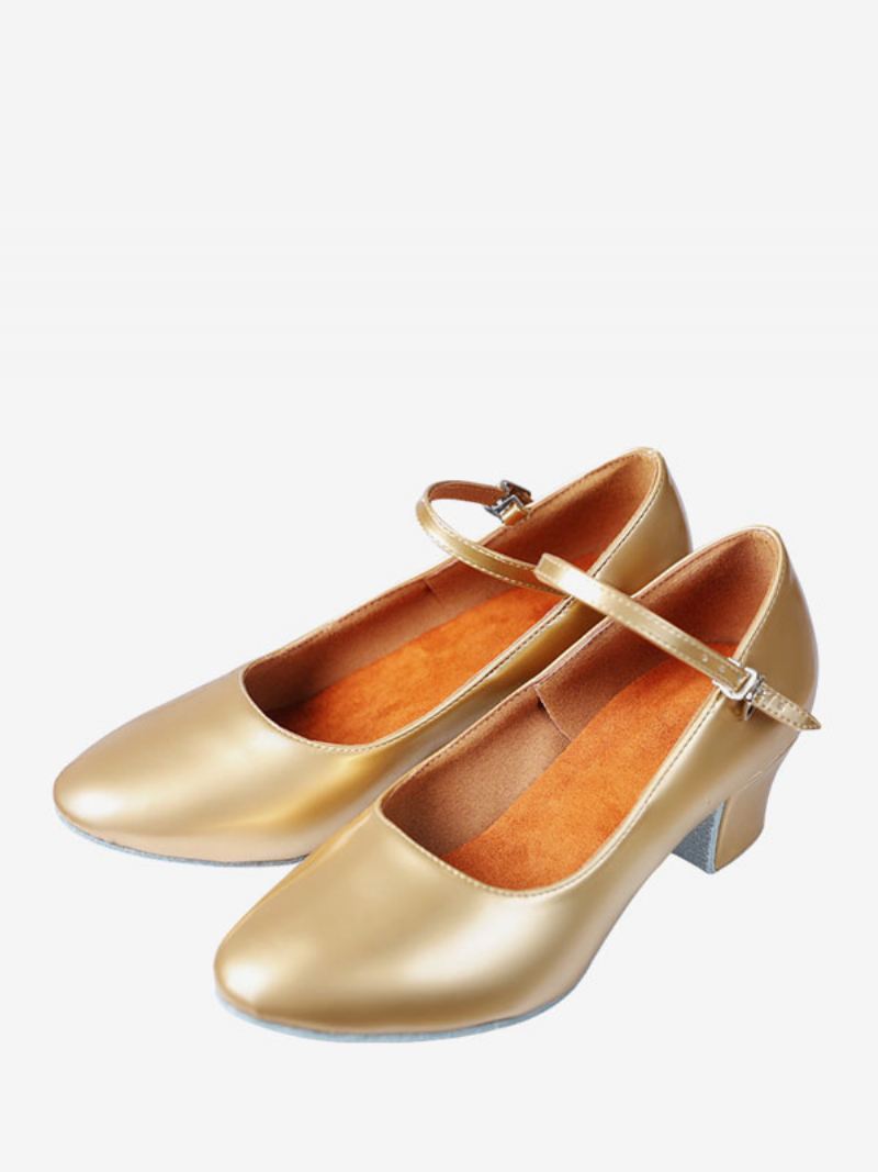 Latin-dansschoenen Dames Zilveren Ballroomdansschoenen Met Ronde Neus Gesp - Goud