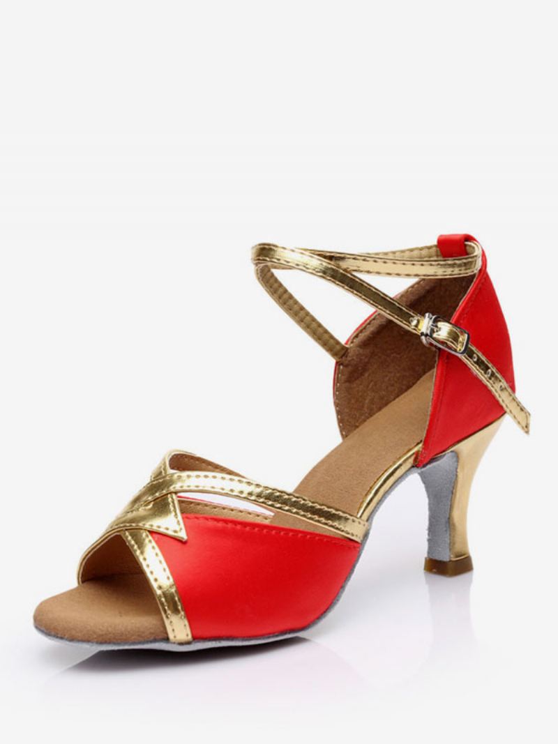 Latin-dansschoenen Dames Zwarte Ballroomdansschoenen Met Peeptoe - Rood