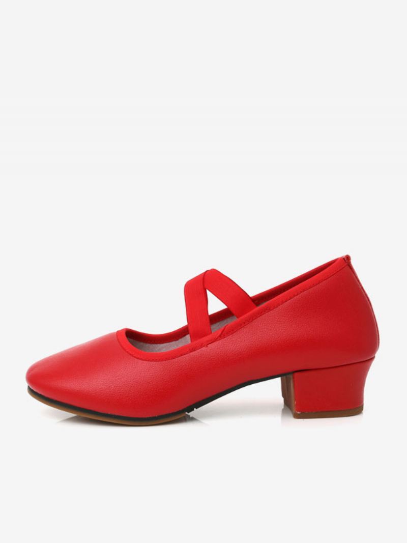 Latin Dansschoenen Dames Zwarte Ballroomdansschoenen Met Ronde Neus - Rood