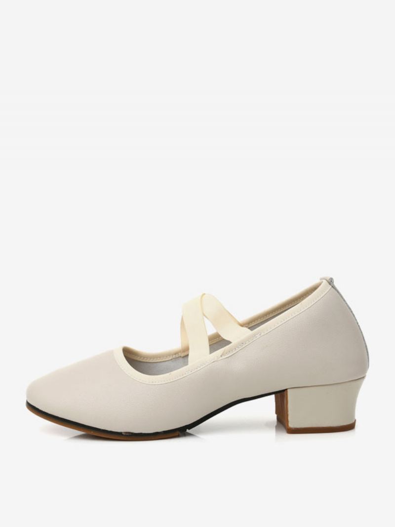 Latin Dansschoenen Dames Zwarte Ballroomdansschoenen Met Ronde Neus - Beige