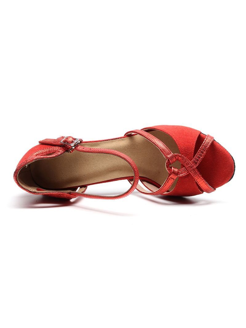 Op Maat Gemaakte Latin-dansschoenen Dames Suède Rode Peep-toe Ballroomdansschoenen - Rood