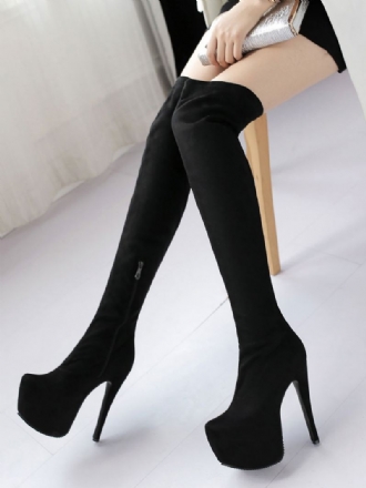 Overknee Laarzen Dames Sexy Schoenen Zwart Platform Stiletto Stretch