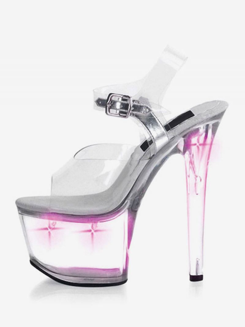 Paaldansschoenen Dames Clear Sexy Platform Stilettohak Sandalen Stripper Schoenen Met Led-licht - Paars