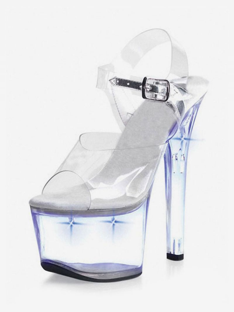 Paaldansschoenen Dames Clear Sexy Platform Stilettohak Sandalen Stripper Schoenen Met Led-licht - Blauw