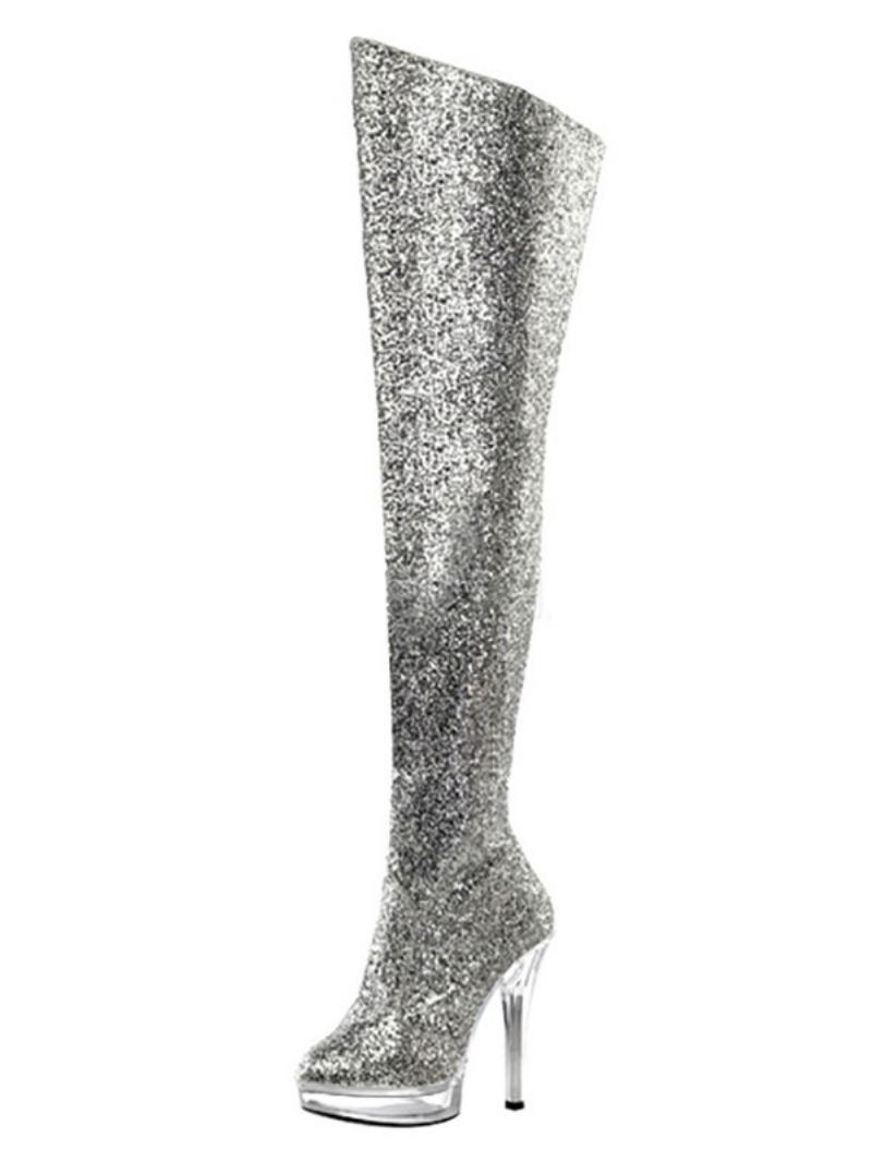 Paaldansschoenen Dames Glitter Stripper Schoenen Platform Naaldhak Overknee Laarzen