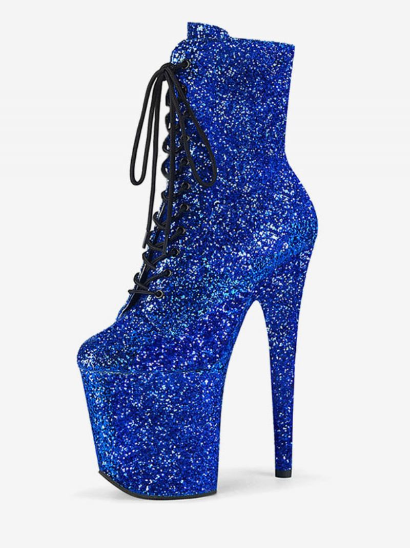 Paaldansschoenen Dames Glitter Veterschoenen Met Naaldhak Stilettohak Platform 10 cm - Blauw